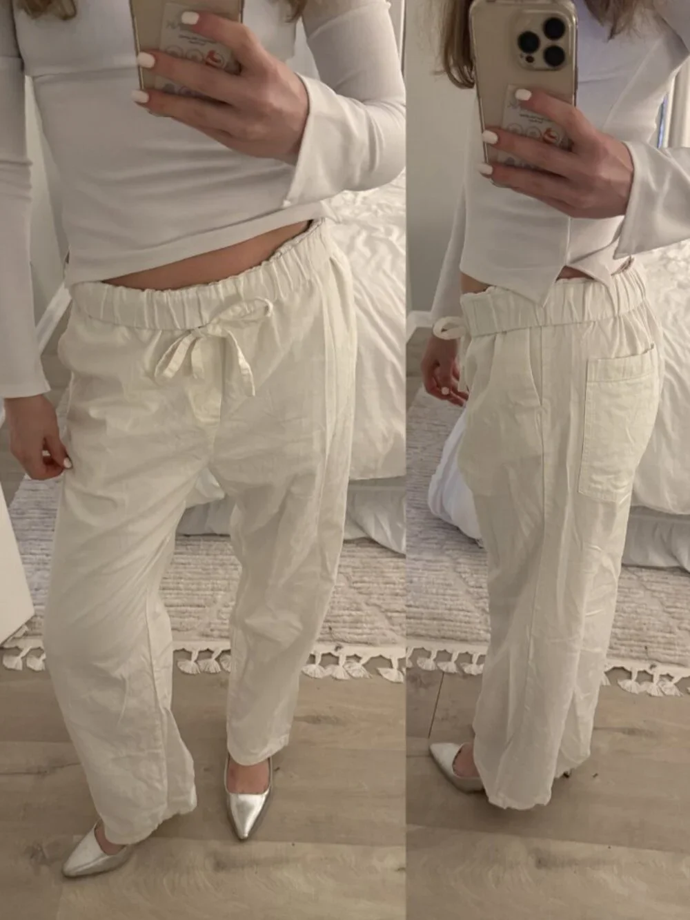 Zara White Straight Leg Linen Pants